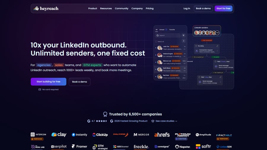 HeyReach public homepage screenshot used as the article card image.