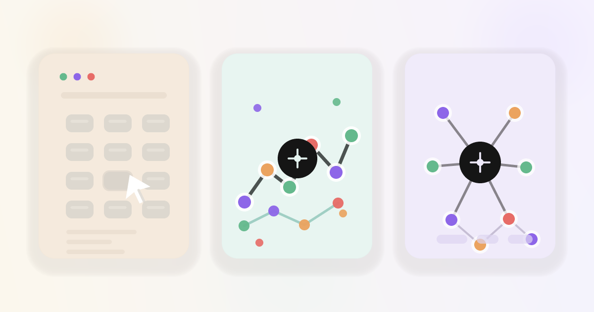 Abstract CLCK-style illustration of connected CRM data, campaign planning and AI assistance layers.