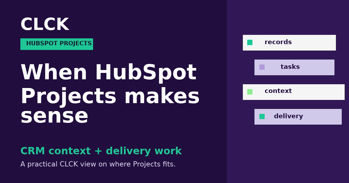 CLCK-branded social preview for an article about when HubSpot Projects makes sense.